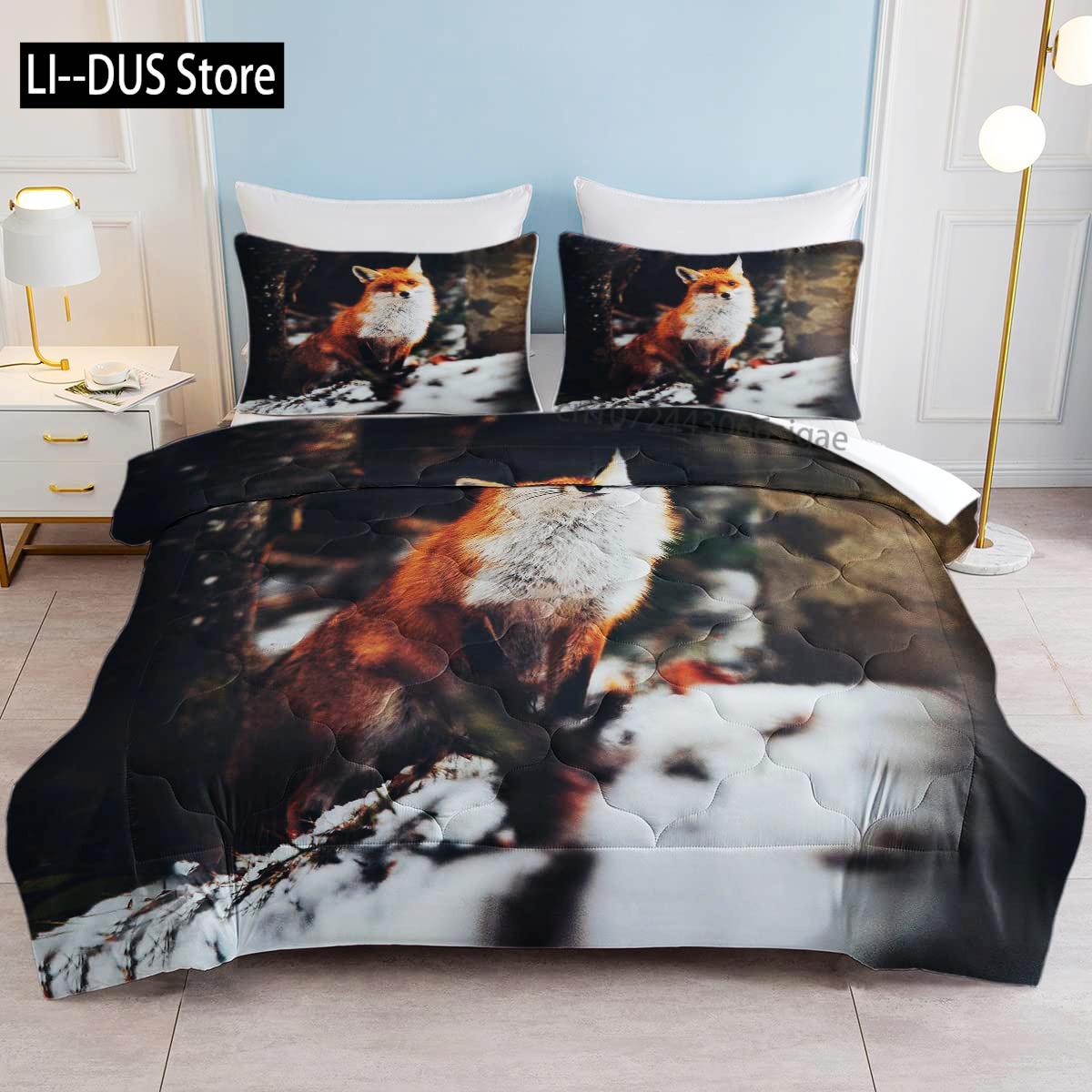 

Fox Print Comforter Cover Bedding Set for Boys Girls Children 3D Animal Theme Duvet Cover Room Decor Full Size Quilt Cover 3Pcs EU Single(135*200cm)3pcs