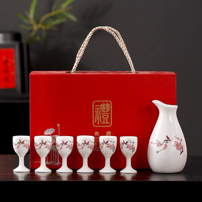 Chinesischer Stil Keramik Ein Topf Sechs Tassen Wein Set Haus Küche Trinkgeschirr Weinkanne Weinausgießer Bar Barzubehör Baijiu Tasse Geschenk Neu
