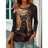 Autumn Women's 3D Animal Landscape Print Crew Neck T-Shirt