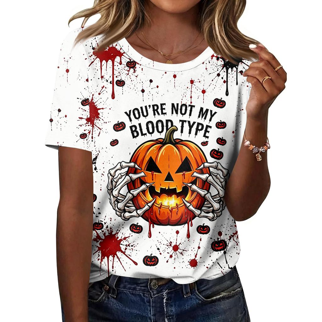 Women's Casual Halloween Print Short Sleeve T-Shirt