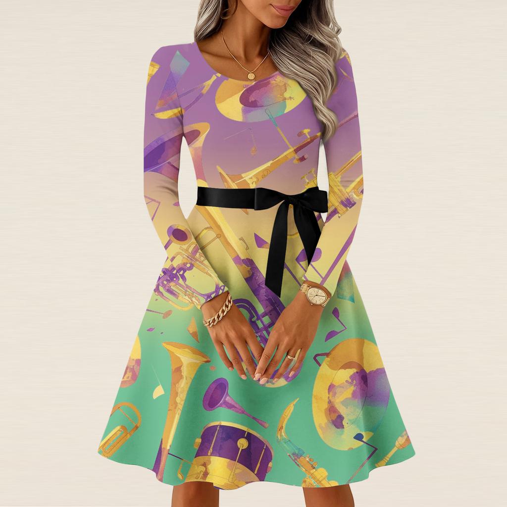Women's Casual Fashion Long Sleeve  Vintage Long Dresses