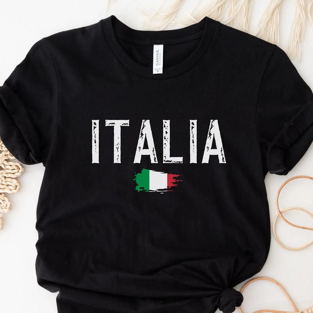 Italia Flag T Shirt Italy Vacation Vintage Washed Casual Versatile Fashion Graphic Unisex Top For Everyday Wear Breathable