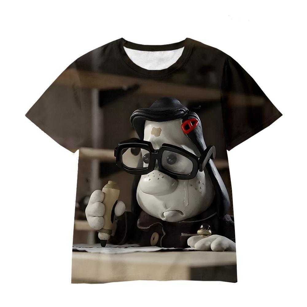 

Round Neck 3D Mary and Max Printed Top Casual Short Sleeved Children s Boy T-shirts - Soft Medium Stretch Polyester Fabric Summer Relaxed Fit Clothing 170