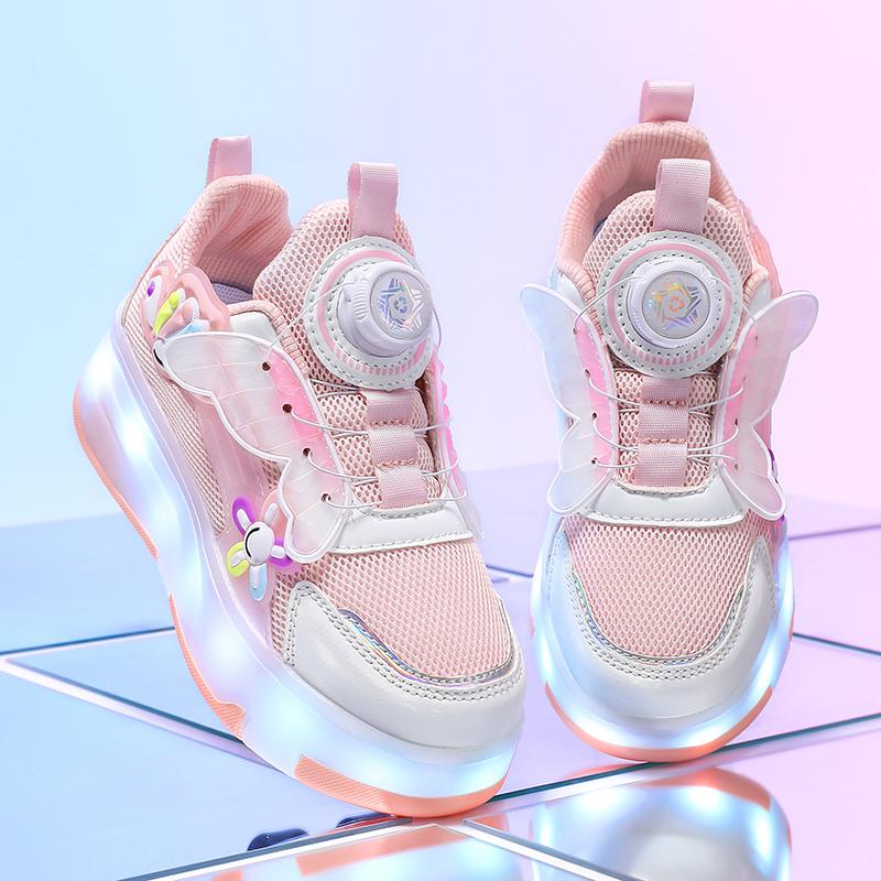 Kinder LED Rollschuhe mit vier Rädern, tägliche süße Cartoon-Grafik, Sportschuhe, Kindergeschenk
