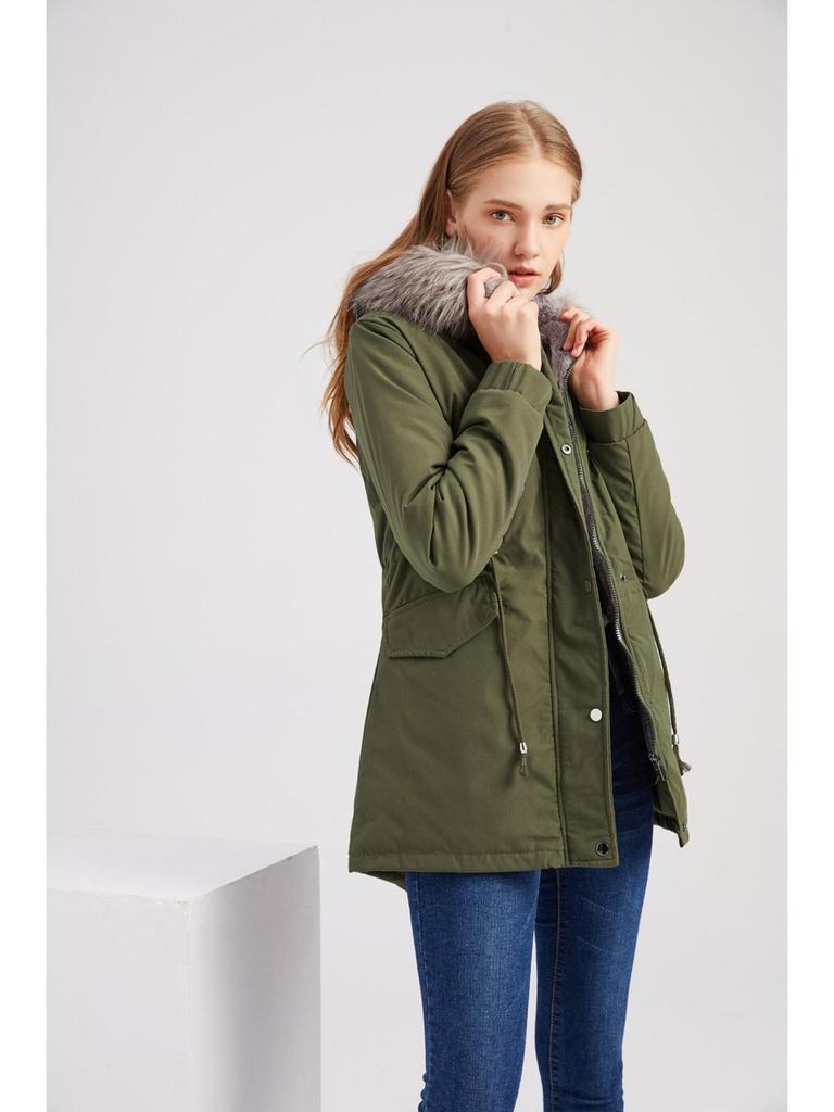 Cappotto Parker con Collo Cappuccio Cotone Cappotto con Cerniera Lunghezza Media Inverno Caldo e Soffice Cappotto con Giacca di Cotone