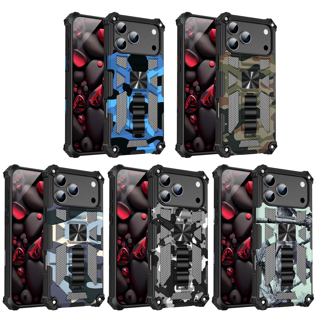 Militärische Tarnung Klappständer Handyhülle Für iPhone 17 16 15 14 13 12 11 Pro Max Plus Für Auto Halterung Draußen Geländewagen