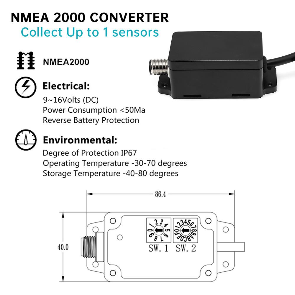 NMEA 2000 Converter For Marine Boat Yacht Tool 0-190 ohm 240-33 ohm NMEA 2000 Multifunction Oil Waste Water Converter 9-32V
