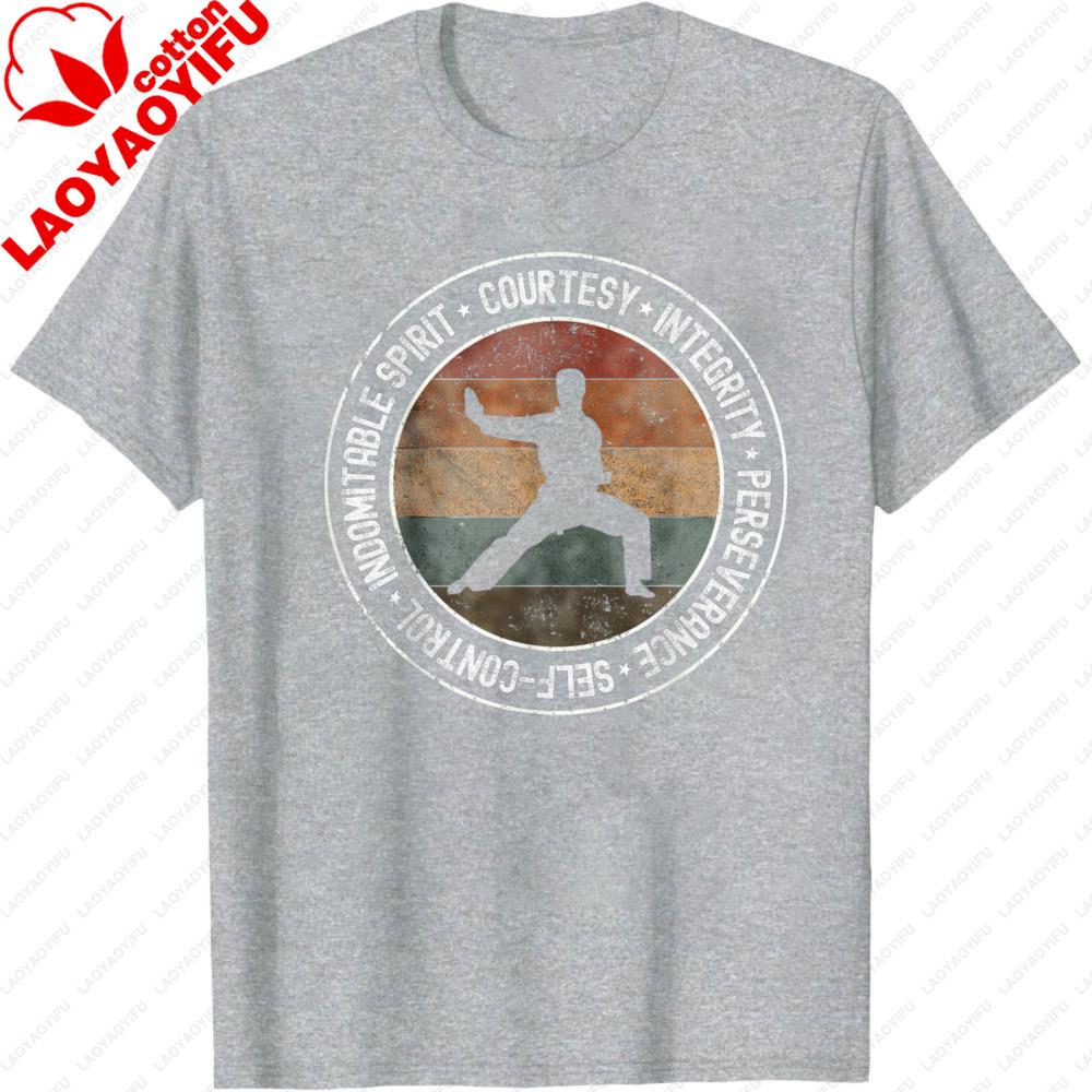 Martial Arts Men TShirt Cotton Casual Short Sleeve Top with Karate Silhouette and Values Design for Training Gift Sportwear