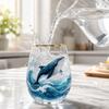 Glass Drinking Cup with Whale Print and Gold Rim Stemless Tumbler Suitable for Juice and Beverage Serving At Home or Office