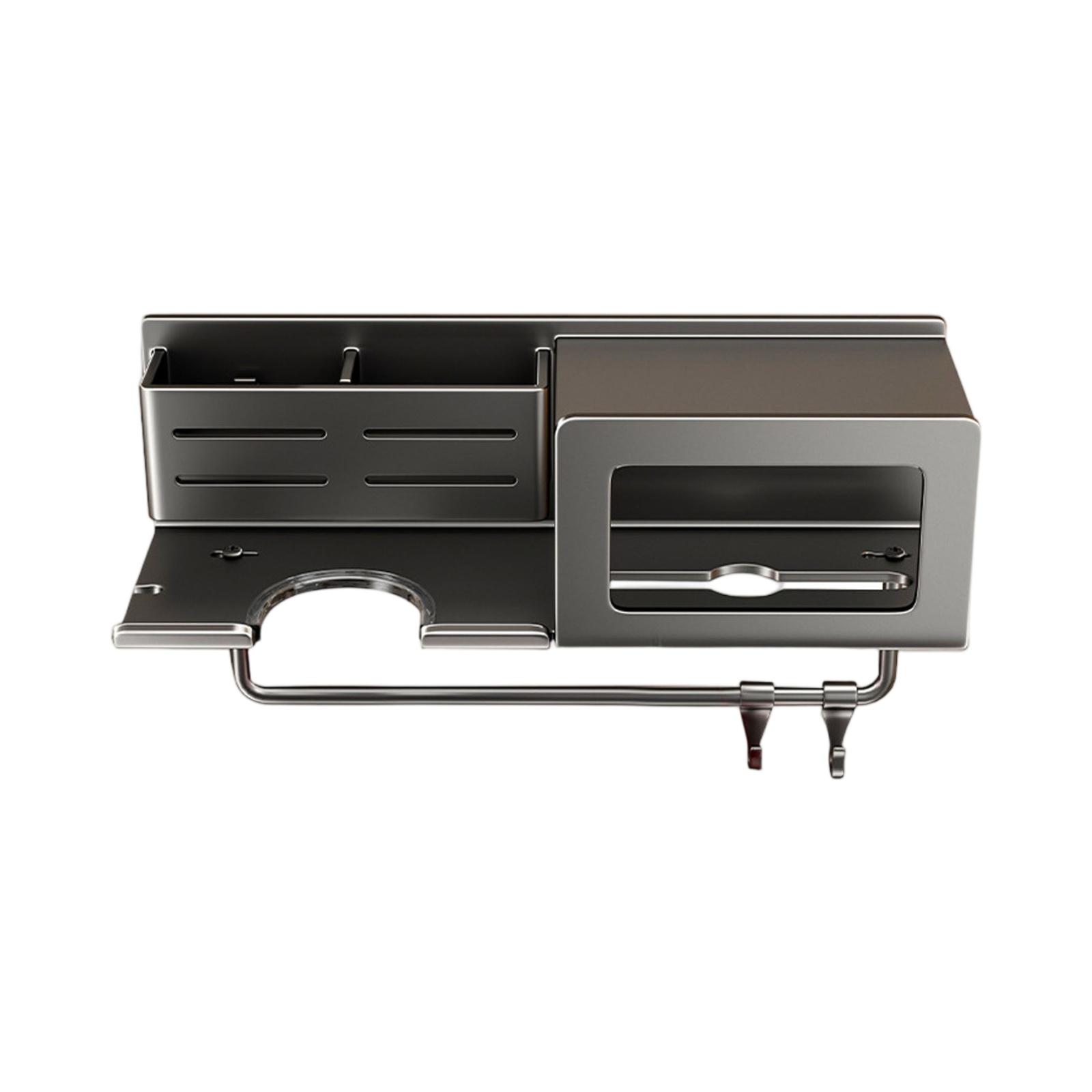 Wall-Mount Hair Dryer & Towel Rack, No-Drill Bathroom Organizer Shelf, Hair Dryer Holder with Comb & Storage Rack