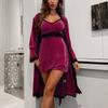 Sexy Cardigan Nightgown Golden Velvet Splicing Women's Robe Loungewear