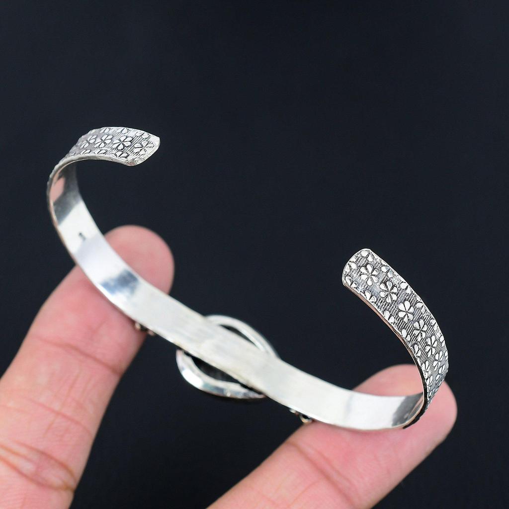 Natural Stingray Coral Gemstone 925 Sterling Silver Bangle Adjustable For Girls
