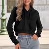 Women's Fashion Long Sleeve Solid Color Pullover Casual Loose Hooded Cropped Drawstring Sweatshirt