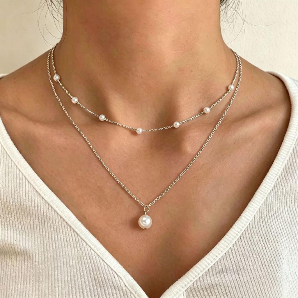 Vintage Perlenherz Mehrschichtiger Anhänger Halskette - Damen Choker Europäisch & Amerikanisch