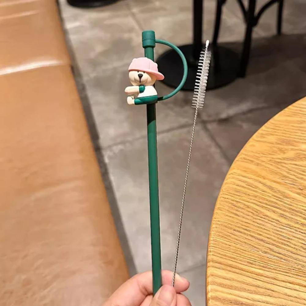 1PC Cute Bear Silicone Straw Cover Caps 7-8mm Straw Topper Reusable Splash Dust-proof Straws Cover For Tumbler Cup Accessories