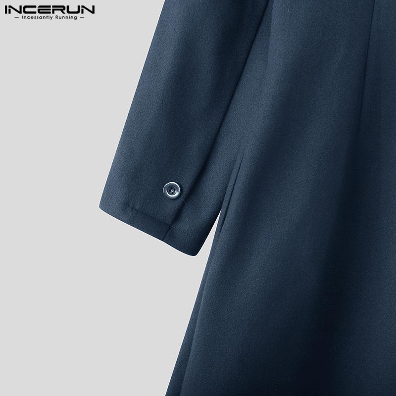 INCERUN Winter Autumn Men Double-breasted Long Sleeve Thin Woolen Long Overcoat Coats