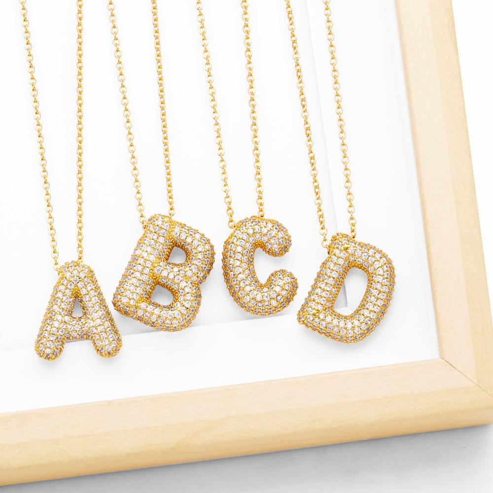 New Style Personalization Zircon A-Z Initial Letter Balloon Chunky Necklace Gold Plated Link Chain Classic 2pcs 18inches&A