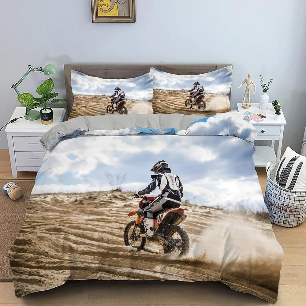 Motocross King Queen Sängkläder för Pojkar Vuxna Off-road Tävling Motorcykel Påslakan Smutscykelåkare Polyester Täckeöverdrag
