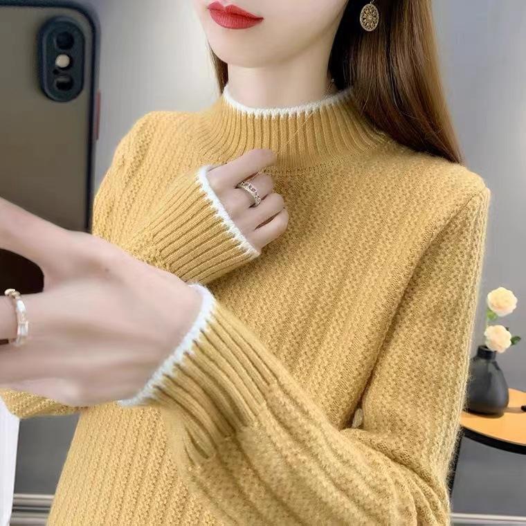 

Autumn and winter loose pullover long-sleeved bottomed knitted sweater with edge bumping retro foreign style inside color matching 412-252 (average size) жовтий