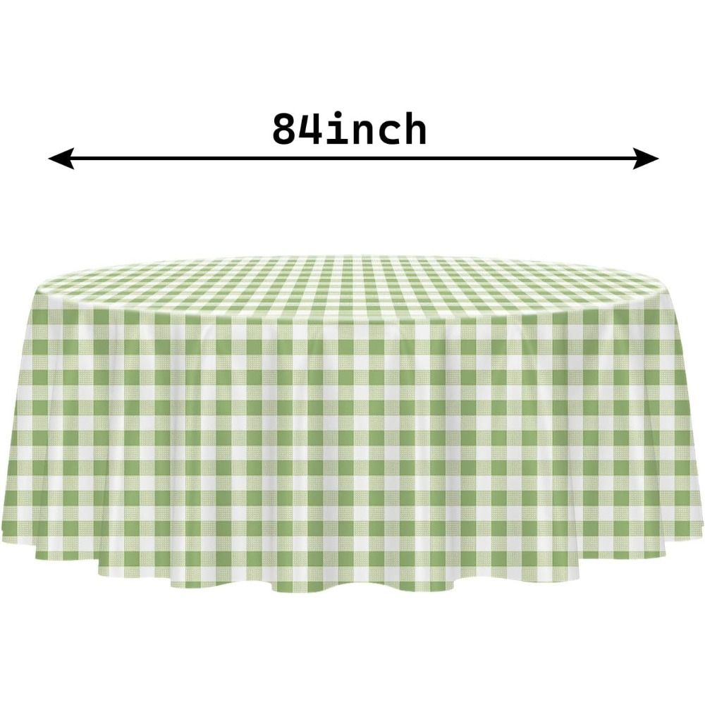 84 Inches Disposable Tablecloth Oil-proof Reusable Round Tablecloth Wrinkle-Free Waterproof Gingham Tablecloth Family Gathering