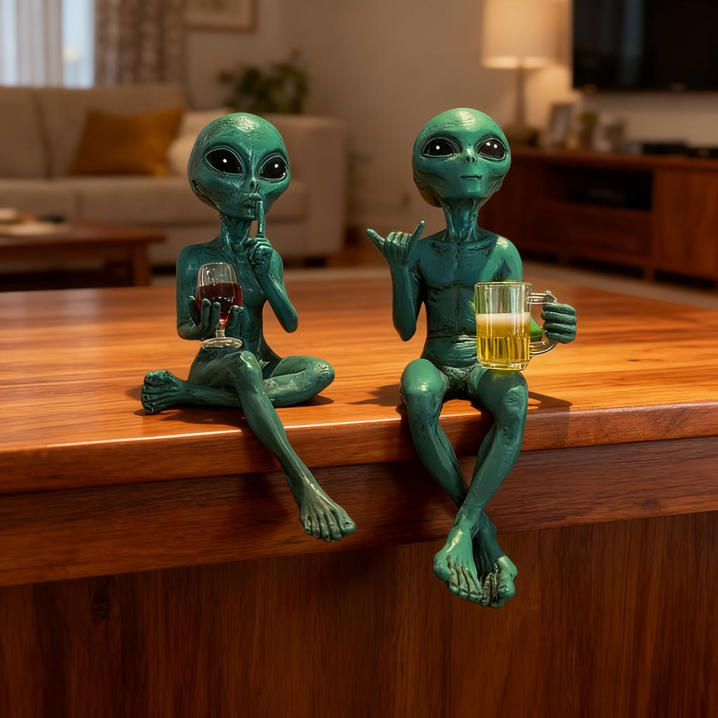 RESIN Alien UFO Garden Gnome Statue Outdoor Decor Miniature Figurine