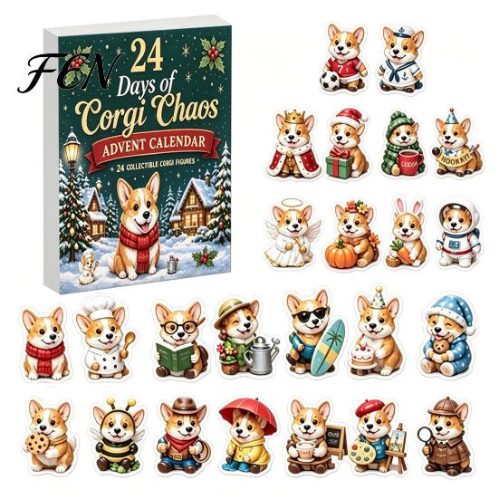 Corgi Figurines Gift Set 2026 Christmas Advent Calendar, 24 Days Acrylic Dog Ornaments Countdown 2D Fun Miniature Characters Holiday Pendants for Xmas