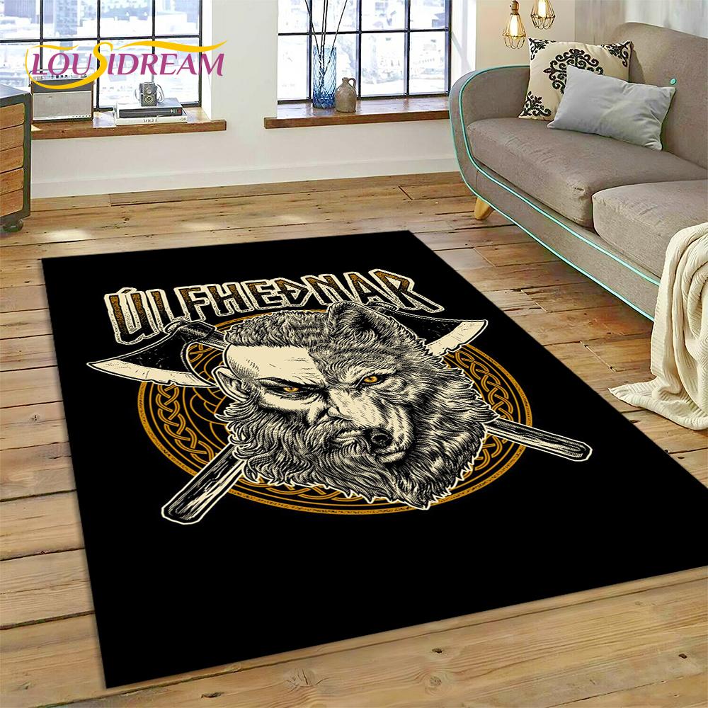 Viking Odin Valhalla Nordic Mythology Symbols Carpet Rug for Home Living Room Bedroom Sofa Doormat Decor,kids Non-slip Floor Mat