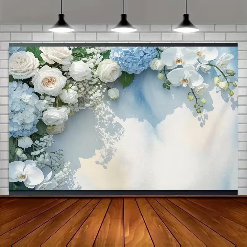 2D Soft Blue Floral Backdrop Wedding Ceremony Photography Background