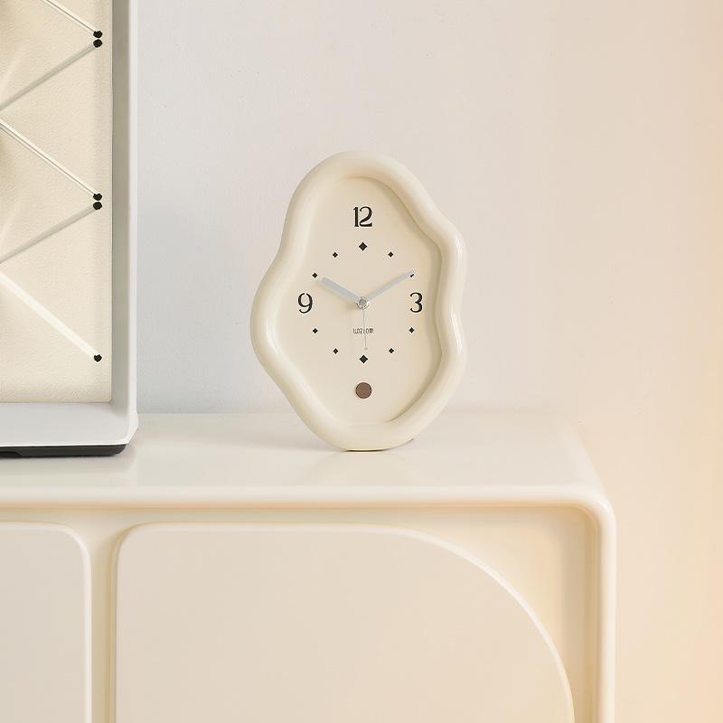 Wooden Clock Ins Simple Desktop Decoration Home Cream Style Clock Living Room Entrance Desk Clock Fun Decoration Bedroom Clock