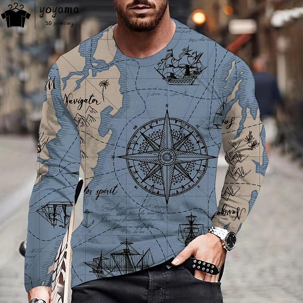 

Мужская футболка с длинным рукавом и круглым вырезом в винтажном стиле. Мужская одежда. Футболки с винтажной графикой и 3D-принтом. Дышащие футболки для мужчин. 5XL