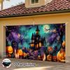 2D flat-printed garage banner featuring a terrifying night sky design with a full moon. Made of durable material.