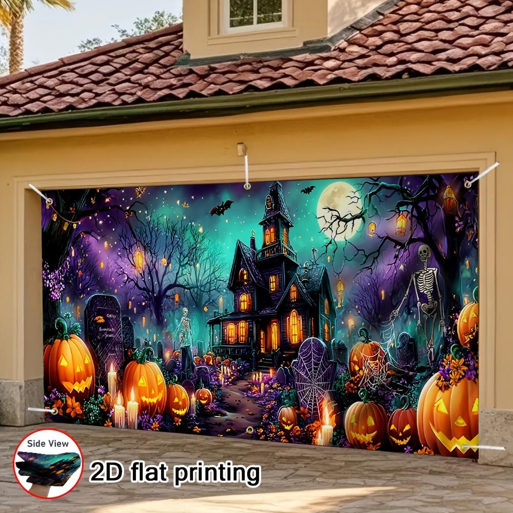 2D flat-printed garage banner featuring a terrifying night sky design with a full moon. Made of durable material.