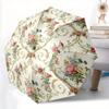 Vintage Floral Automatic Folding Umbrella - 8-Rib Durable Iron Frame, Compact Travel Design with Elegant Pink & Green Floral P