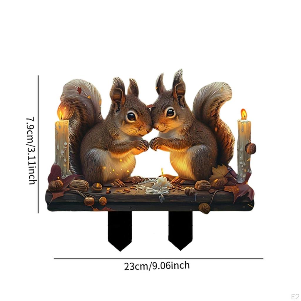 2D Flat Acrylic Two Squirrels Sign Stake Lawn Decorative Waterproof Versatile Accessories