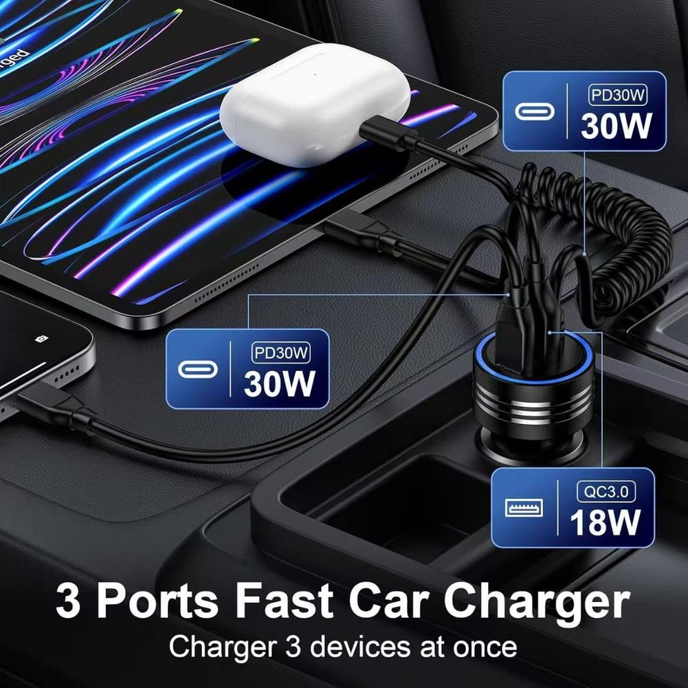 For Car Charger 78W USB C 3 Ports Fast Charging for For Car Motorcycle Boat RV Supports Multiple Device Connections