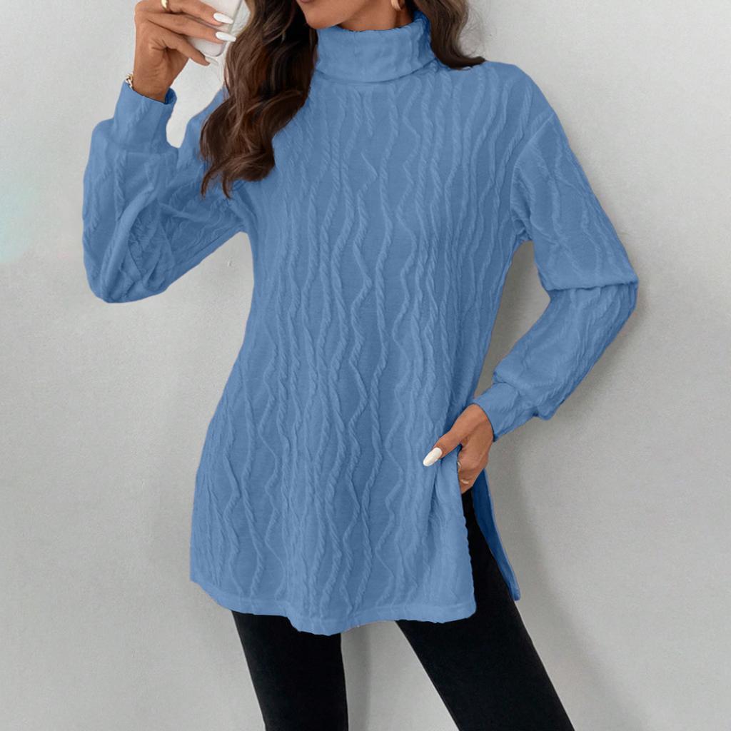 Damen Casual Halbhoher Kragen Elastisches Basic-Shirt Langärmeliges Unifarbenes Oberteil