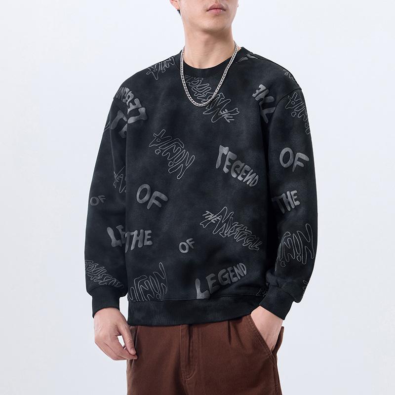 Counter High-End Retro Pad-Dye Printing Heavy Crew Neck Sweater Men'S Spring And Autumn American Casual Top Men'S Clothing