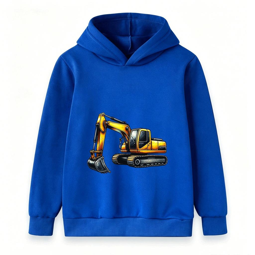 Kids Excavator Print Hoodie Casual Long Sleeve Pullover Sweatshirt for Boys Girls Construction Vehicle Pattern Tops