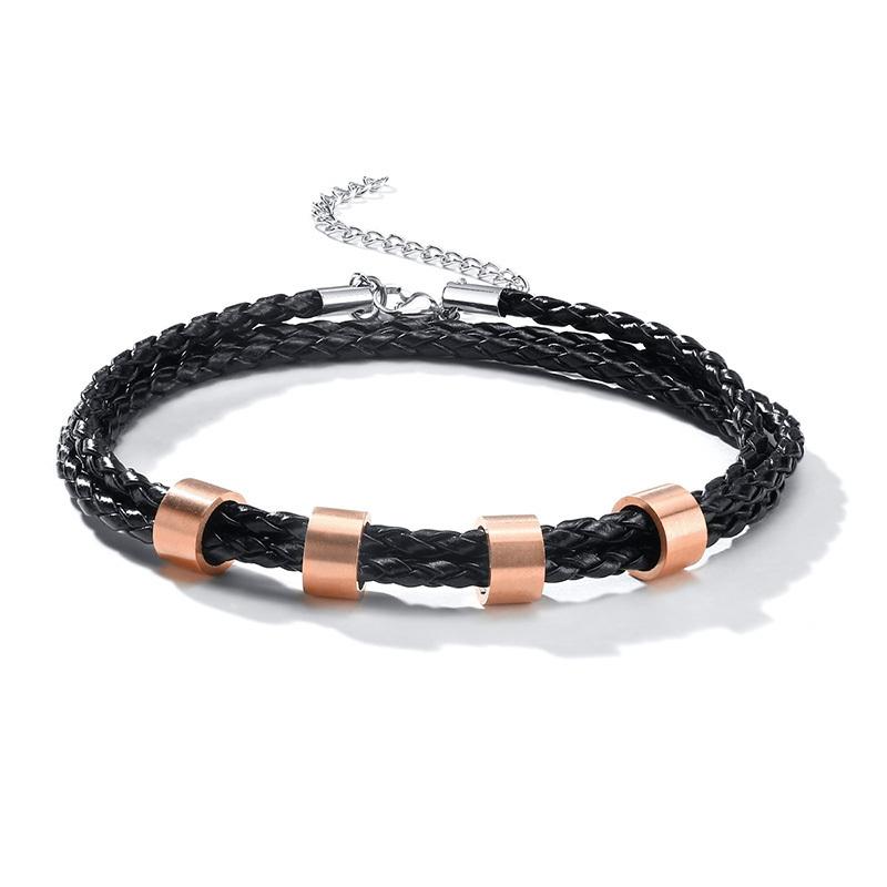 Vnox Free Personalize Family Name Bracelets for Men Layered Leather With Beads Charm Bracelet Couple Anniversary Gift to DAD Son