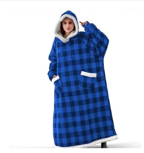 Long Winter Blanket Sleeves Plush Fleece Wearable Sofa Hooded Blanket Soft Warm Flannel Oversized