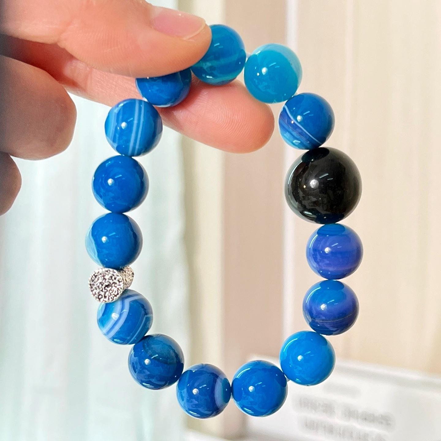 12Mm Natural Agate Obsidian Bracelet Bracelet.