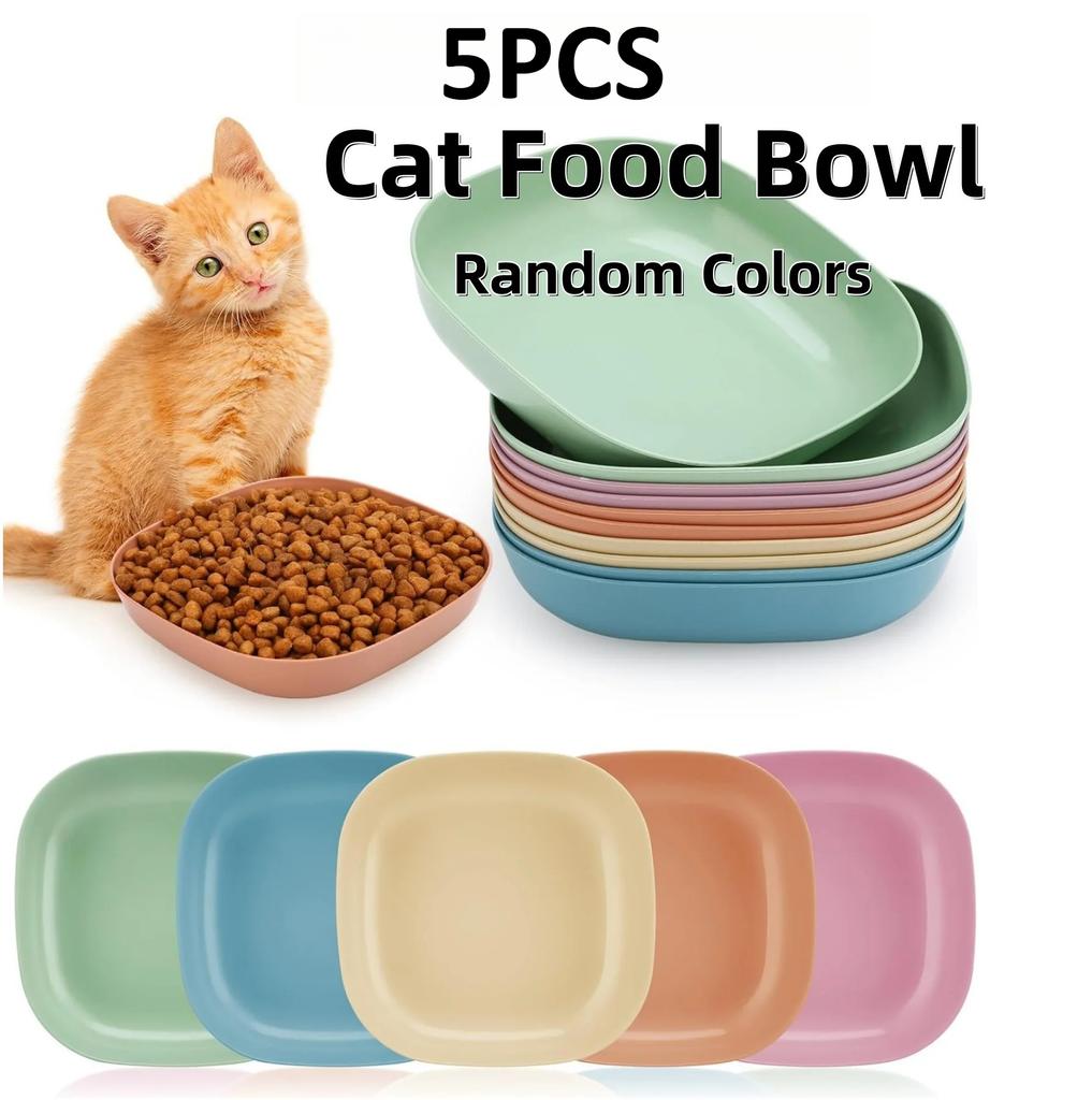 5pcs Non-Slip Plastic Cat Bowls Set Shallow Pet Food Water Dishes Suitable for Kittens Short Leg Cat Ferrets Stray Cats Dog Bowl
