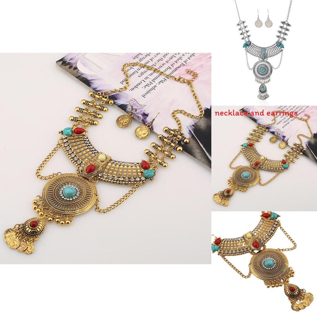 Ethnic Style Simulation Gemstone Decoration Women Necklace And Earring Set For Women