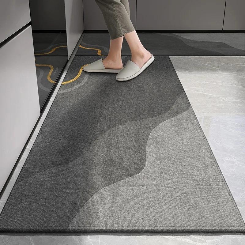 Kitchen Carpet Non-slip Floor Mat Wear-resistant Long Carpets Gray Flower Rug European and American Style Home Decoration Rugs