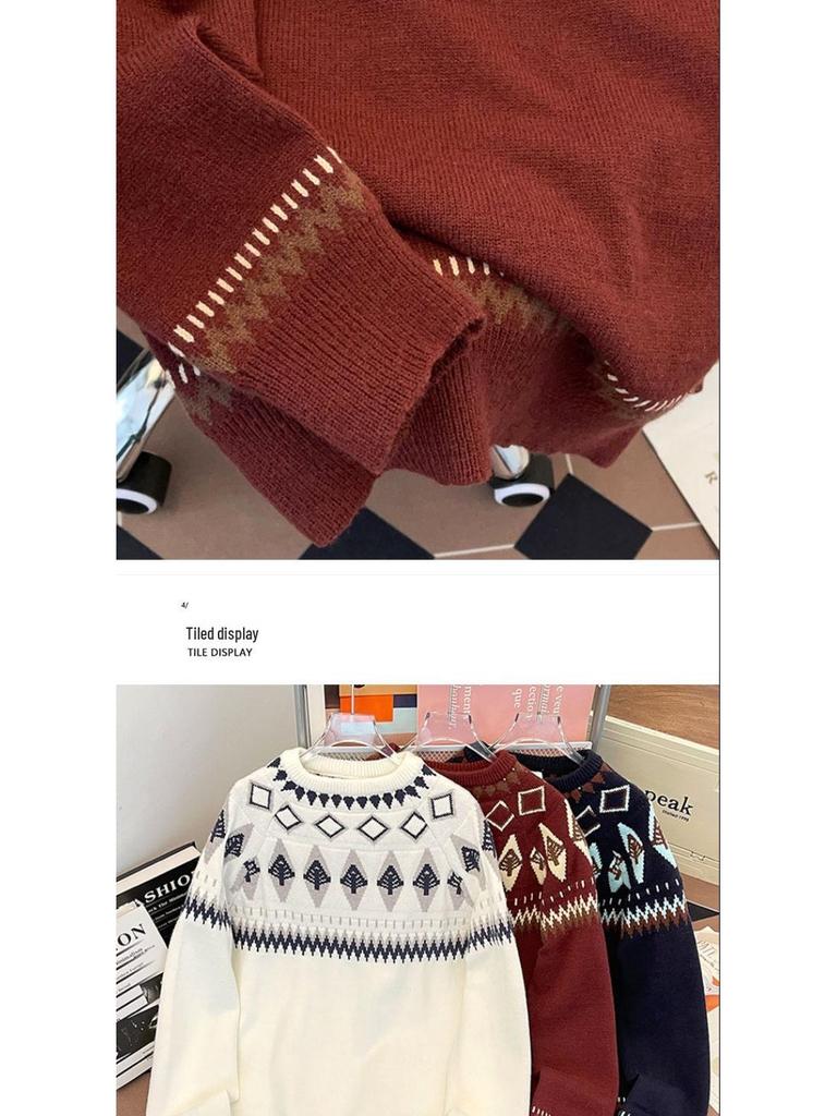 Nordic Faroe Islands Red Wool Sweater for Men & Women - Trendy Autumn/Winter Knitwear & Christmas Couple Style