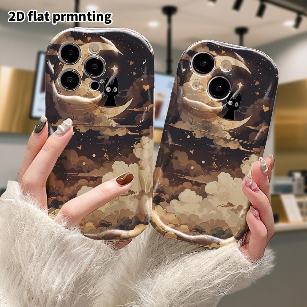 Phone Case: 2D flat, fits iPhone 18, 17, 16, 15, 14, 13, 12Pro protective case, hand-drawn style night sky, perfect Christmas and Halloween holiday gi