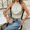 Summer Solid-color Elegant Necktie Shirt, Off-shoulder Blouse, Fashionable and High-end Sleeveless Shirt
