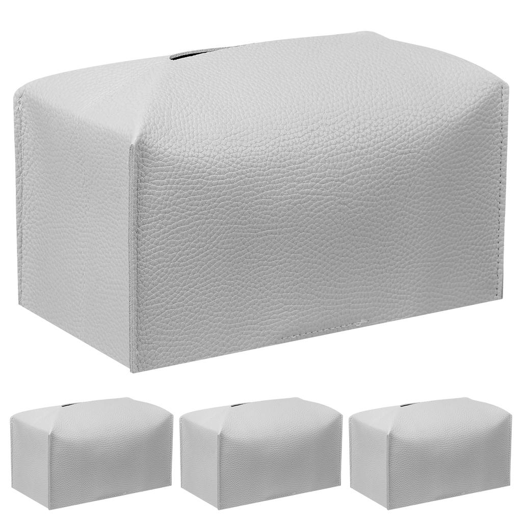 4Pcs Stylish Tissue Box Cover Foldable PU Rectangular Tissue Box Holder with Bottom Belt for Home Office Car Living Room Desk