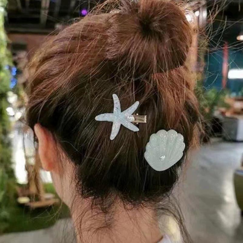 2Pcs/set Fashion Solid Starfish Pearl Shell Hairpins Hair Clips for Women Girls Party Ponytail Holder Hair Accessories