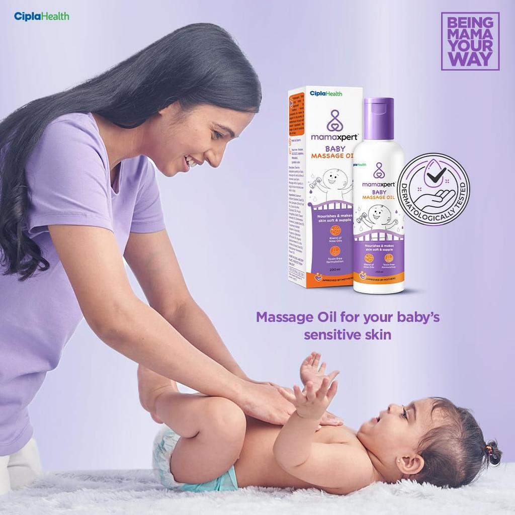 Cipla Health Mamaxpert Baby Massage Oil 200ml Pack of 1 for Gentle Nourishing Skin Care